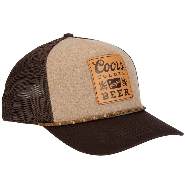 Coors Banquet Golden Beer Leather Patch Logo Trucker Hat Image 2