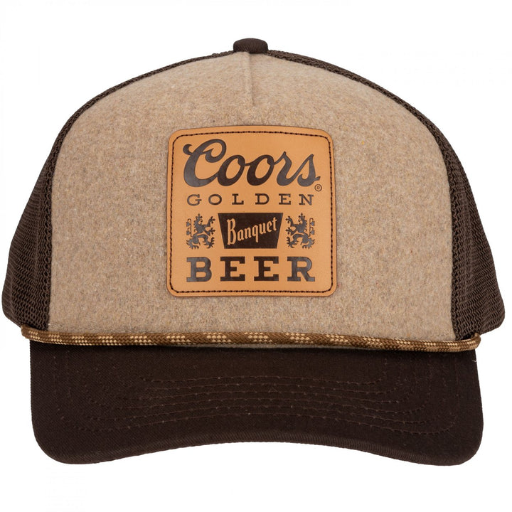 Coors Banquet Golden Beer Leather Patch Logo Trucker Hat Image 4