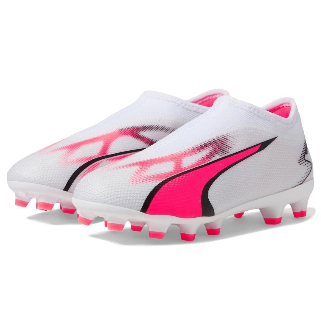 PUMA Ultra Match Laceless Firm Ground/Artificial Ground (Toddler/Little Kid/Big Kid) Puma White/Puma Black/Fire Orchid 6 Image 1