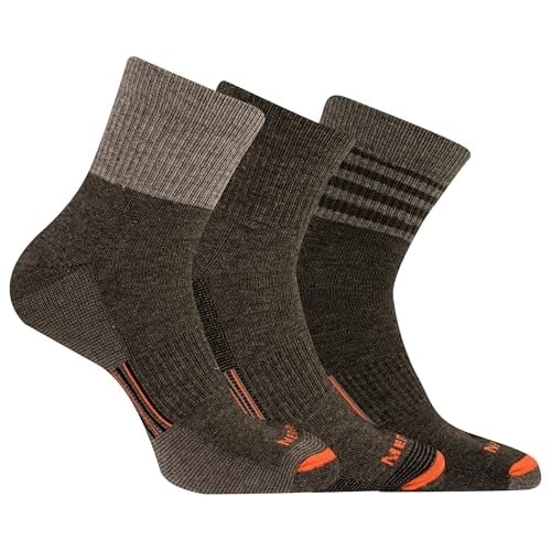 Merrell Unisex-Adults Mens and Womens Merino Wool Work Socks-3 Pair Pack-Arch Support Ankle-Brown Medium-Large BROWN Image 1