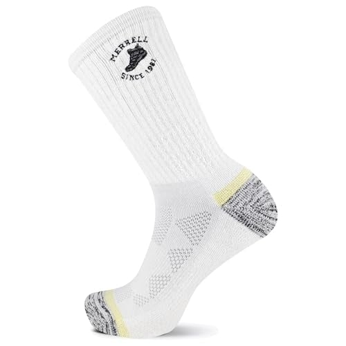 Merrell Unisex-Adults Moab Hiking Mid Cushion Socks-1 Pair Pack-Coolmax Moisture Wicking and Arch Support Crew-White S/M Image 2