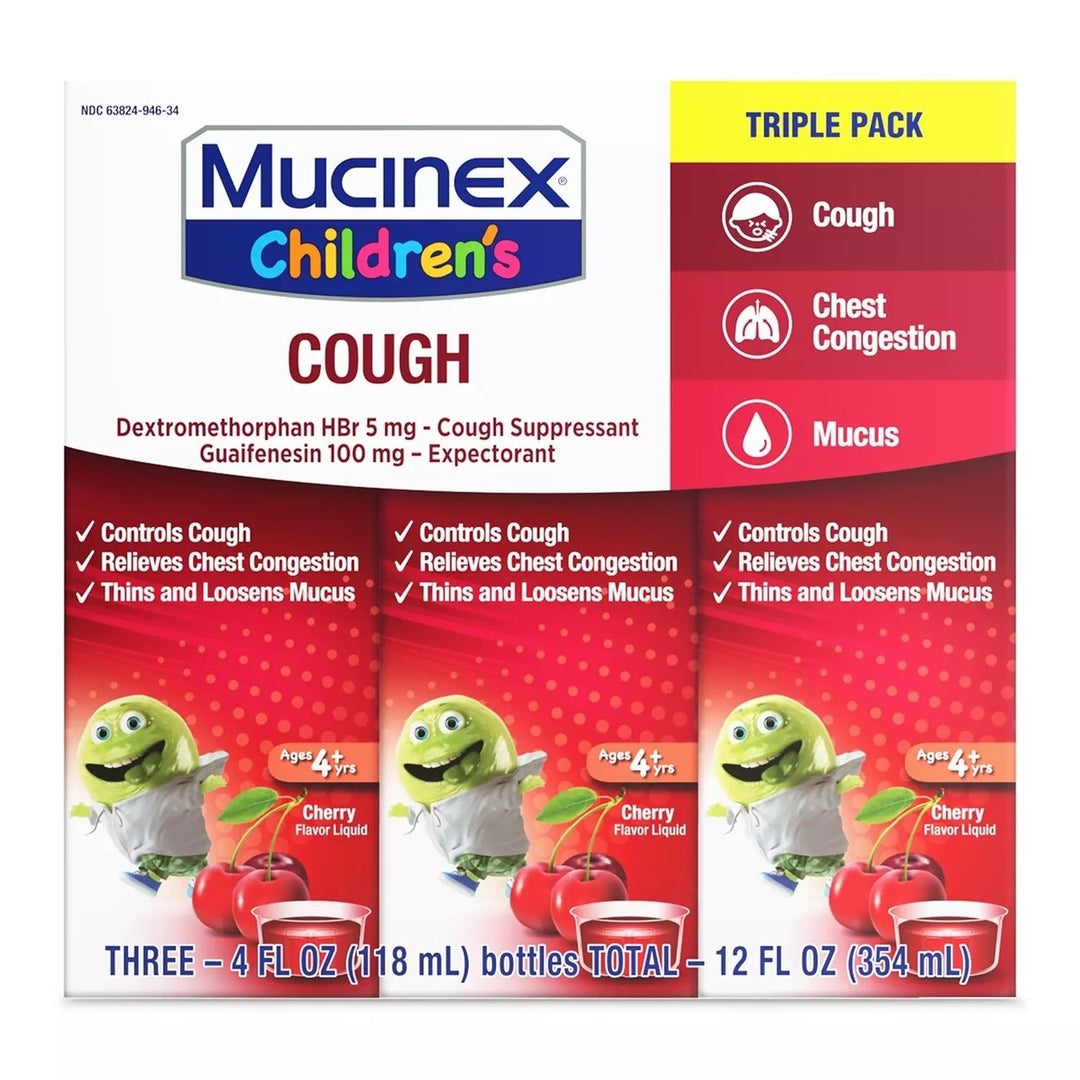 Mucinex Childrens Liquid Cold and Cough Medicine Cherry 4 Fluid Ounce (3 Pack) Image 1