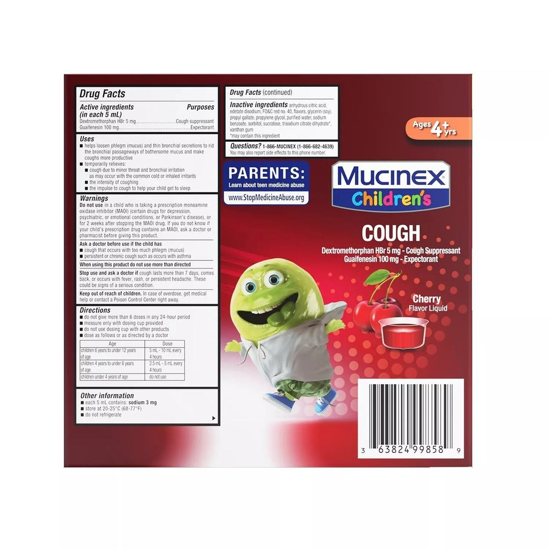 Mucinex Childrens Liquid Cold and Cough Medicine Cherry 4 Fluid Ounce (3 Pack) Image 2