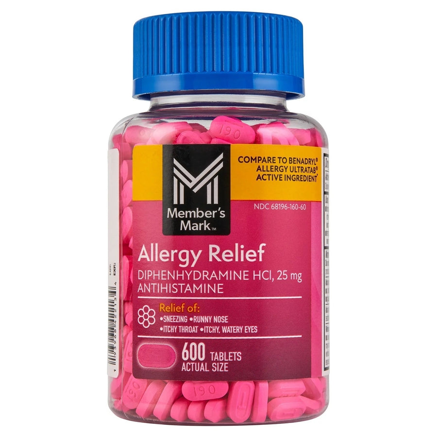 Member s Mark Allergy Relief Tablets 25 mg Diphenhydramine HCL 600 Count Image 1