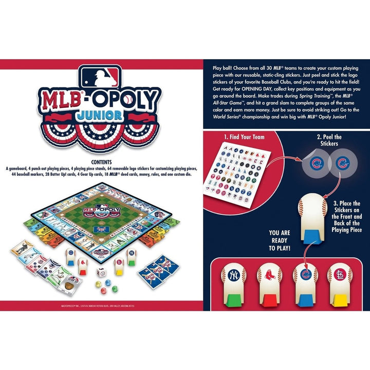 MLB Opoly Junior Board Game Custom Stickers 30 MLB Teams Family Fun Game Image 3