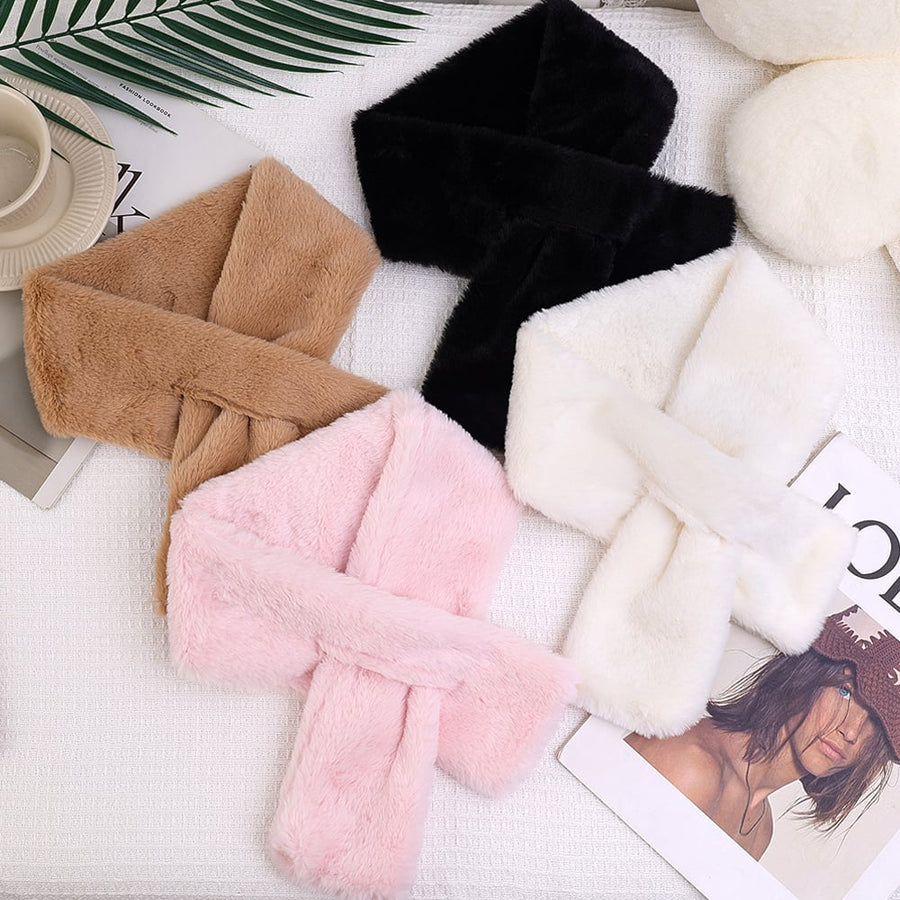 Plush Cross Scarf Faux Rabbit faux Thickened Soft Scarves Solid Color Autumn Winter Cold Resistant Women Neck Warmer Image 1