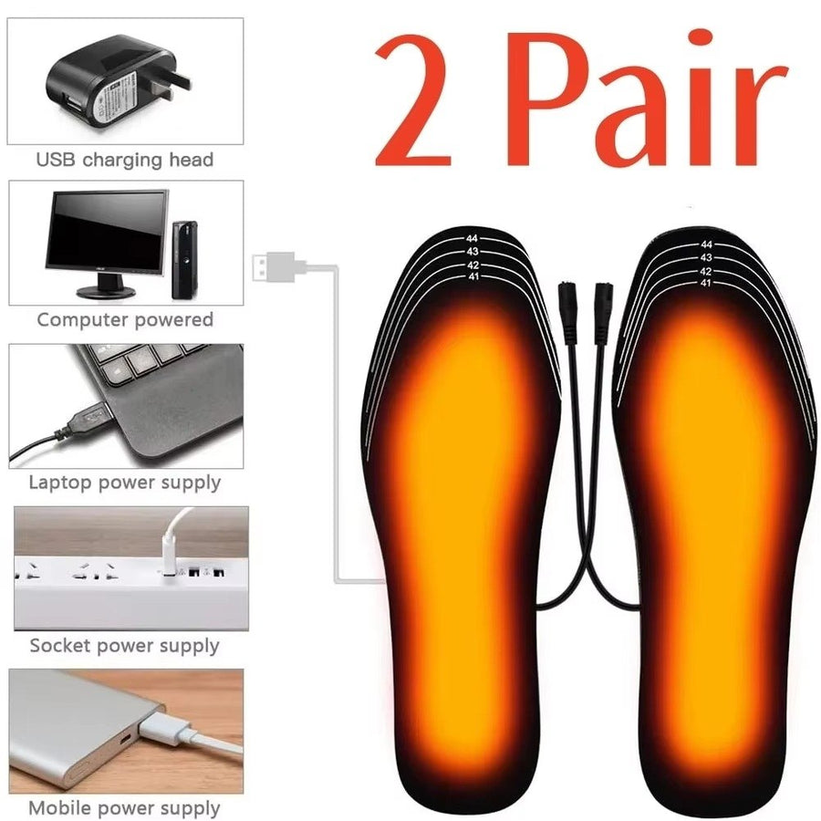 2 Pairs USB Heated Shoe Insoles Electric Foot Warmers Image 1