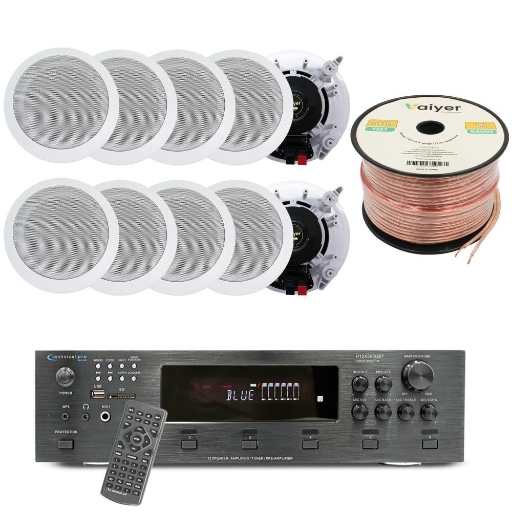 Home Theater System - 6000W 6 ch Bluetooth Amplifier w/ 10 QTY 5.25" In-Wall/In-Ceiling Speakers and 500 ft. Zip Wire by Image 1