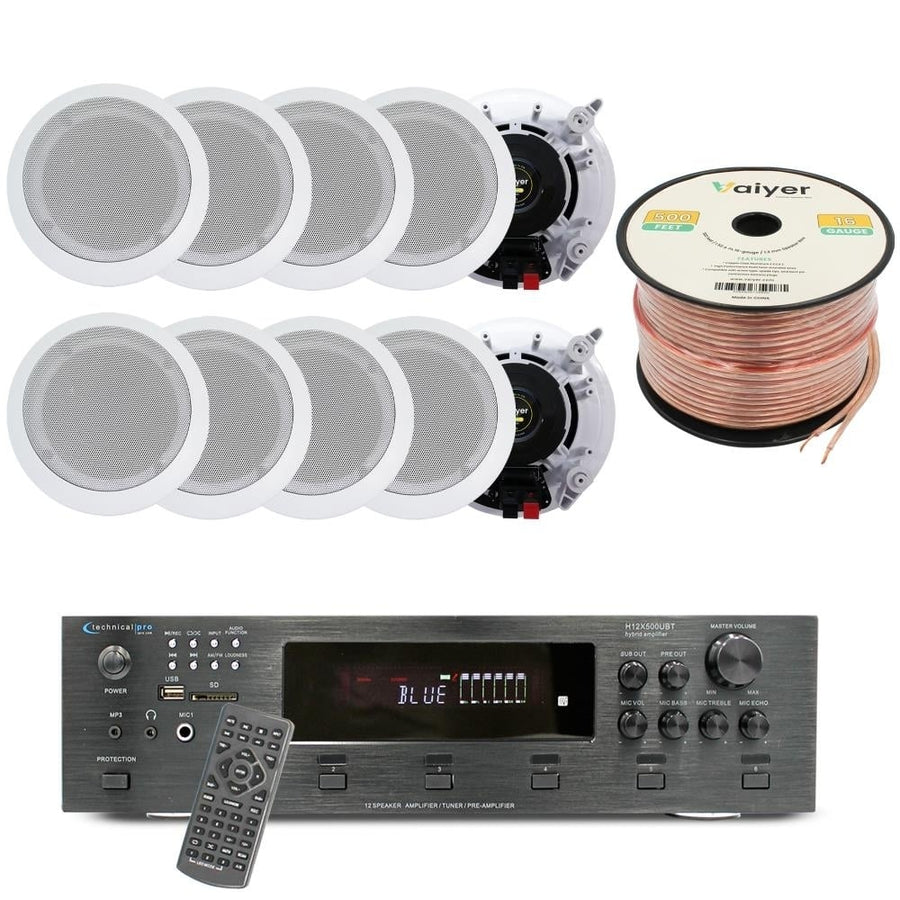 Home Theater System - 6000W 6 ch Bluetooth Amplifier w/ 10 QTY 5.25" In-Wall/In-Ceiling Speakers and 500 ft. Zip Wire by Image 1