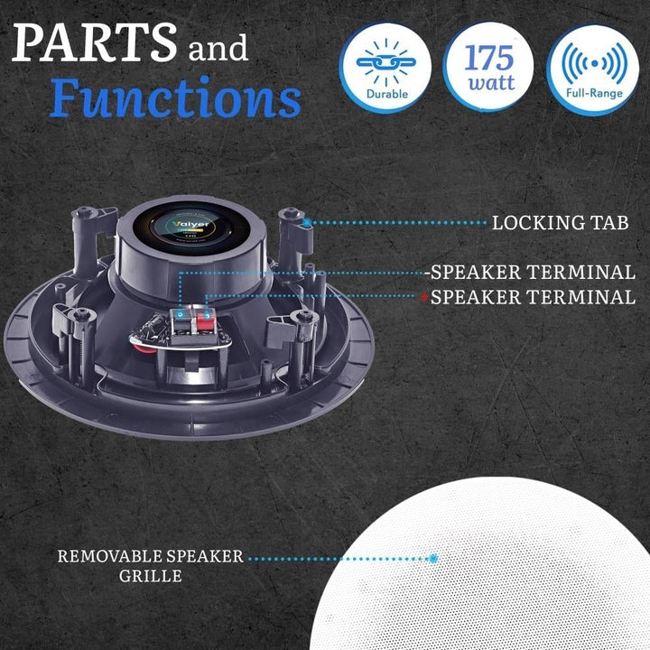 Home Theater System - 6000W 6 ch Bluetooth Amplifier w/ 8 QTY 5.25" Frameless In-Wall/In-Ceiling Speakers and 500 ft. Image 8