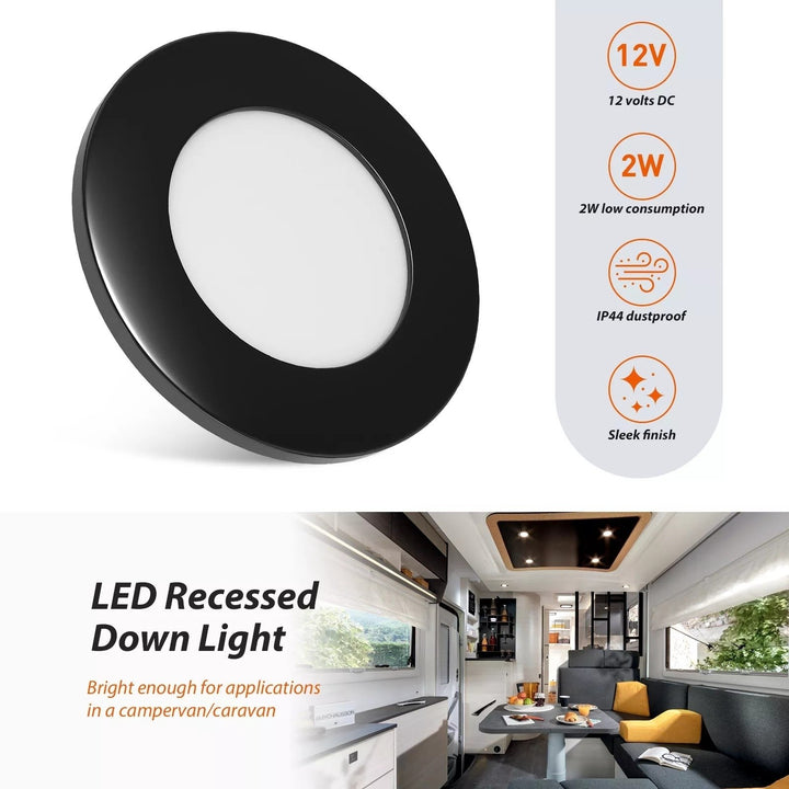 12V 2.75inch RV Interior Black LED Recessed Ceiling Light Boat Warm White Image 1