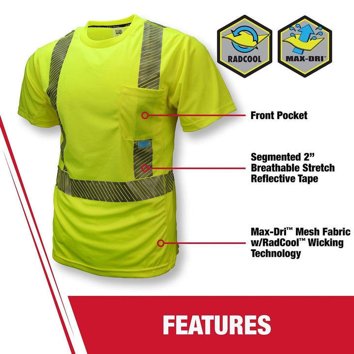 Radians Unisex Adult Hi-vis T-shirt Industrial Safety Short Sleeve HI-VIS GREEN Image 3