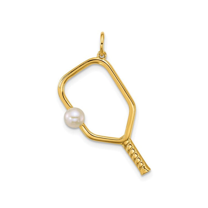 14K Yellow Gold Pickleball Paddle and Pearl Ball Charm Pendant (NO Chain) Image 1