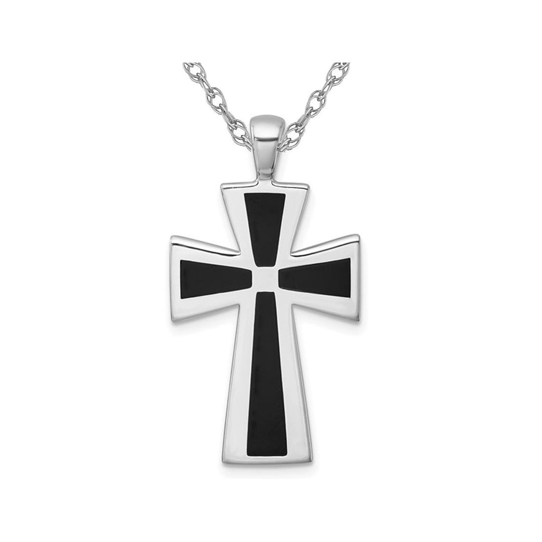 Mens Sterling Silver Black Resin Cross Pendant Necklace with Chain (24 Inches) Image 1