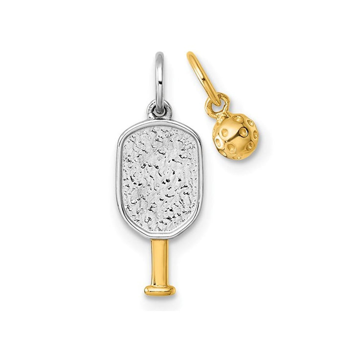 14K Yellow and White Gold Pickleball Paddle and Ball Charms Pendant (NO Chain) Image 1