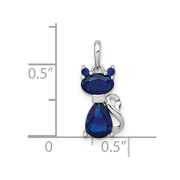 Lab-Created Sapphire Cat Charm Pendant Necklace in Sterling Silver with Chain Image 3