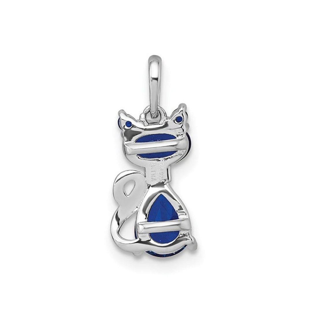 Lab-Created Sapphire Cat Charm Pendant Necklace in Sterling Silver with Chain Image 4