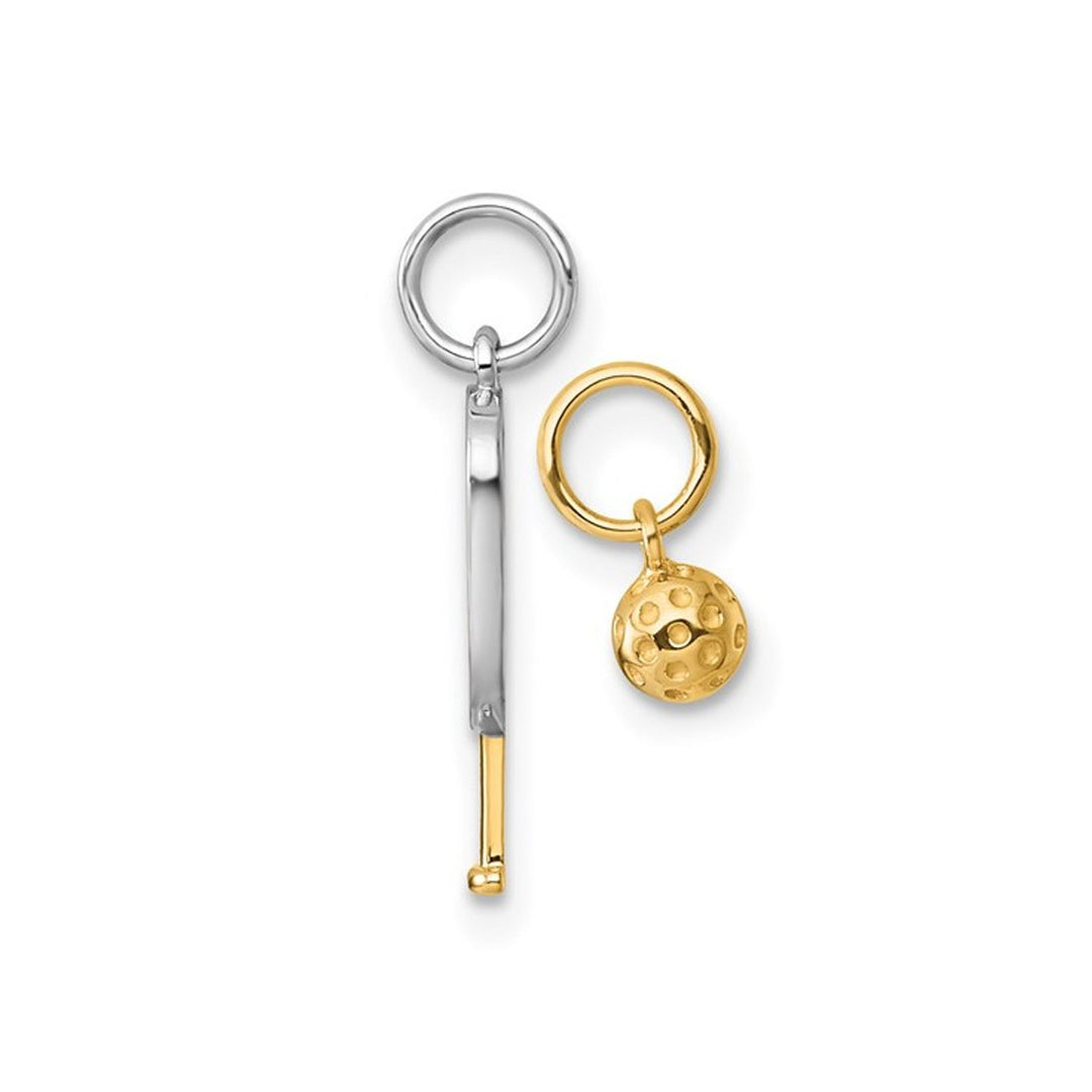 14K Yellow and White Gold Pickleball Paddle and Ball Charms Pendant (NO Chain) Image 3