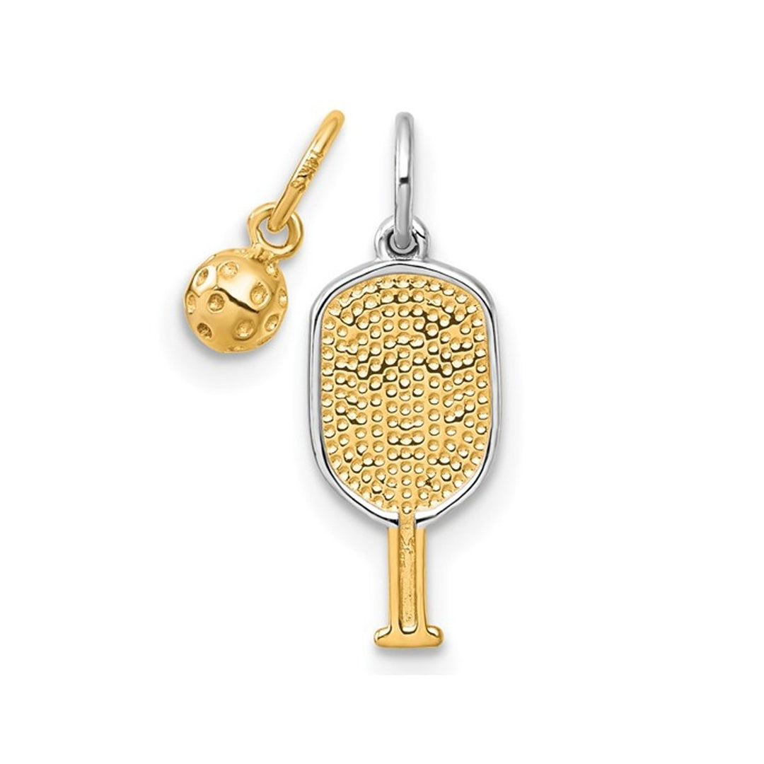 14K Yellow and White Gold Pickleball Paddle and Ball Charms Pendant (NO Chain) Image 4