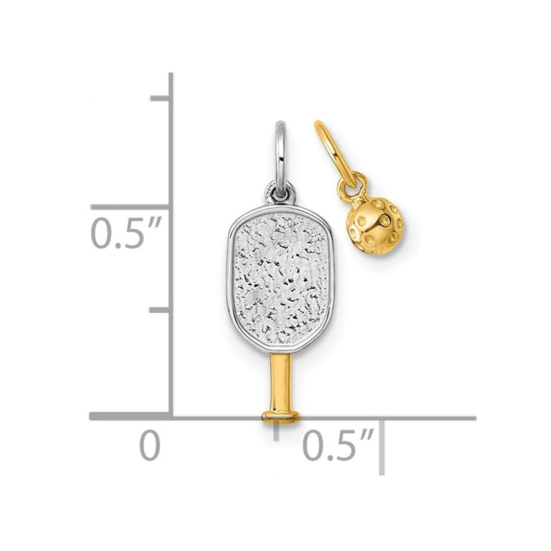 14K Yellow and White Gold Pickleball Paddle and Ball Charms Pendant (NO Chain) Image 4