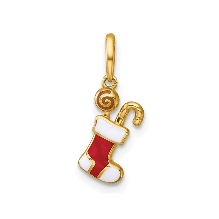 14K Yellow Gold Christmas Stocking Charm Pendant (NO CHAIN) Image 1