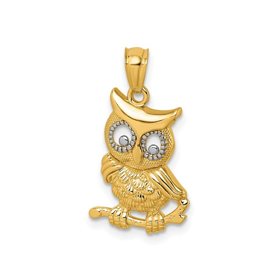 14K Yellow Gold Polished and Textured Owl Pendant (NO CHAIN) Image 1