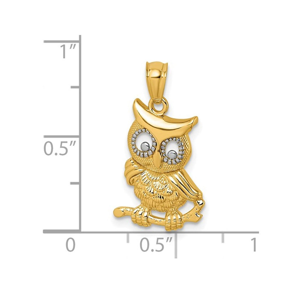 14K Yellow Gold Polished and Textured Owl Pendant (NO CHAIN) Image 2