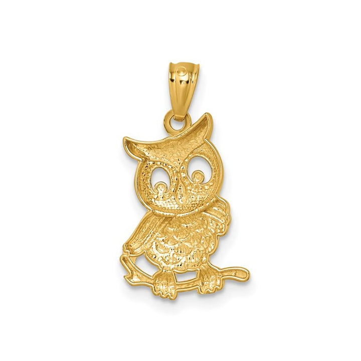 14K Yellow Gold Polished and Textured Owl Pendant (NO CHAIN) Image 3