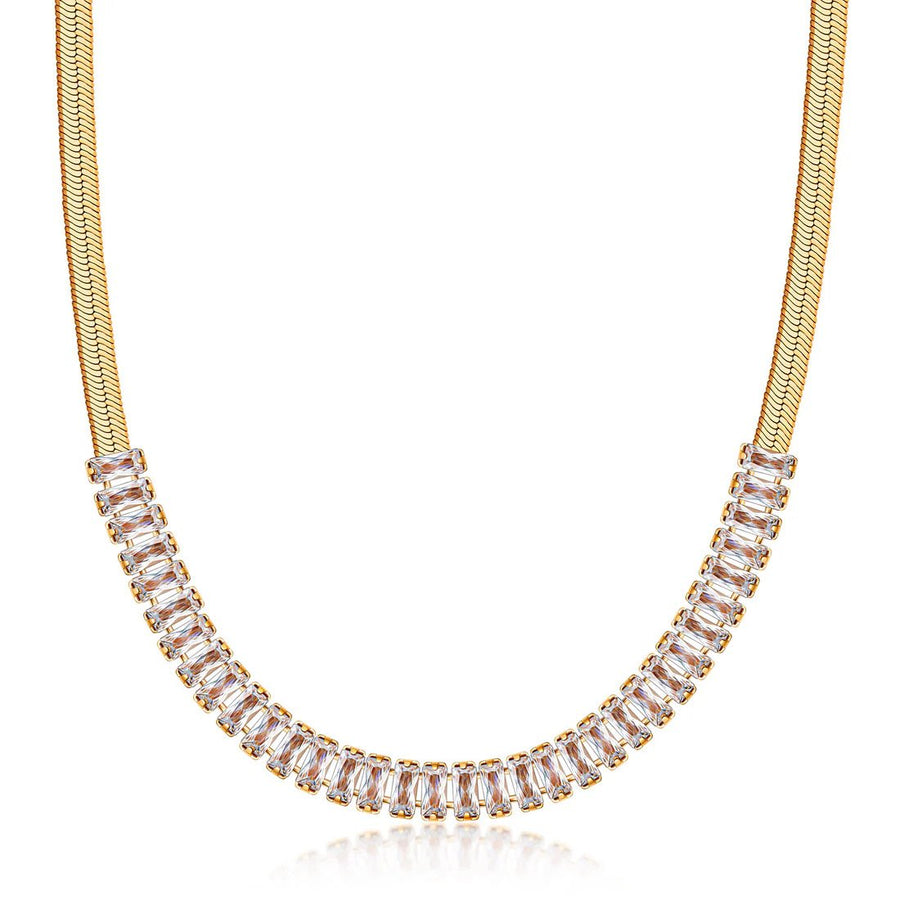 18K Gold Crystal Herringbone Necklace Image 1