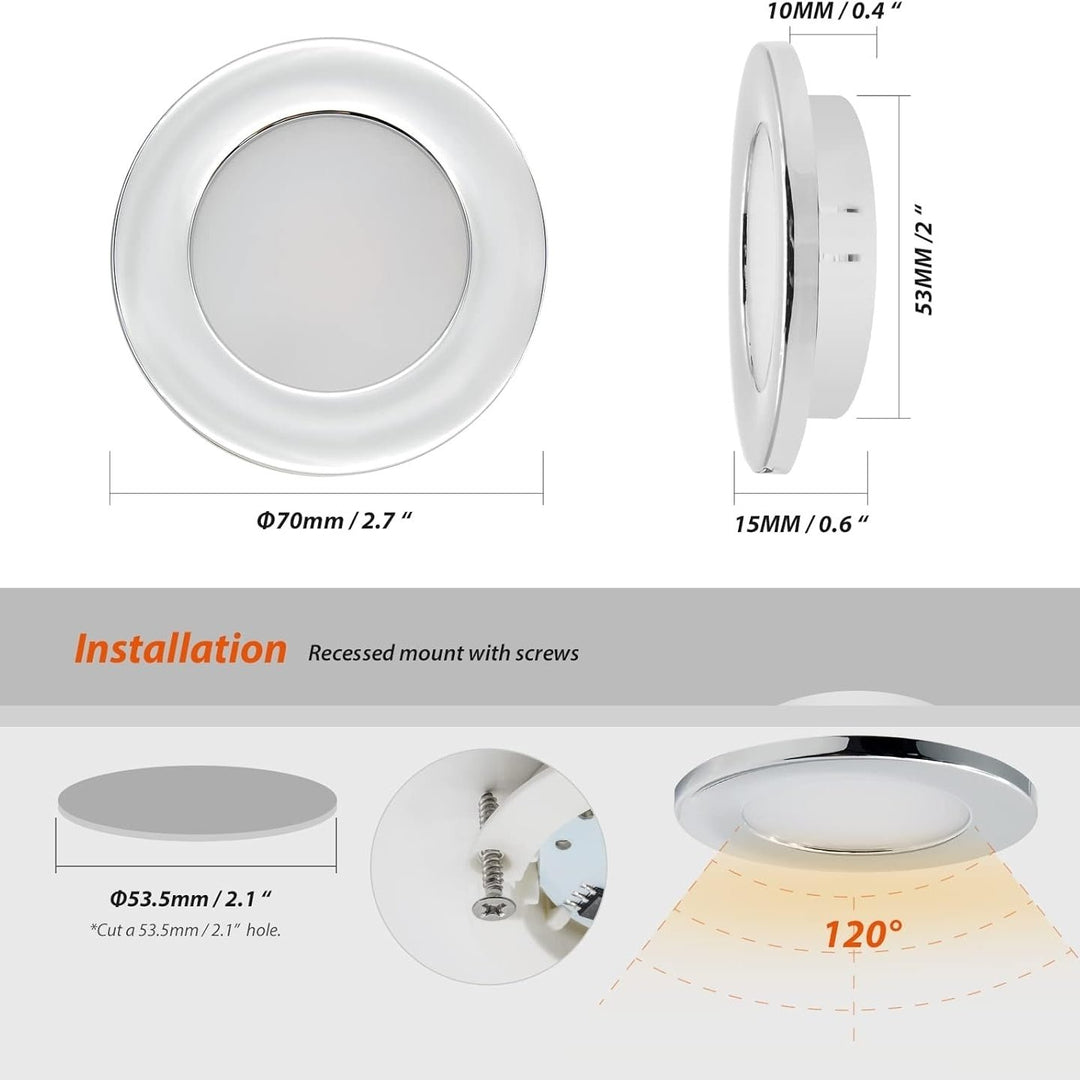 12V 2.75" RV Interior LED Recessed Ceiling Down Light Chrome Shell Warm White Image 6