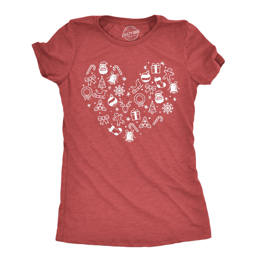 Womens Funny T Shirts Christmas Heart Cute Holiday Graphic Novelty Tee For Ladies Image 1