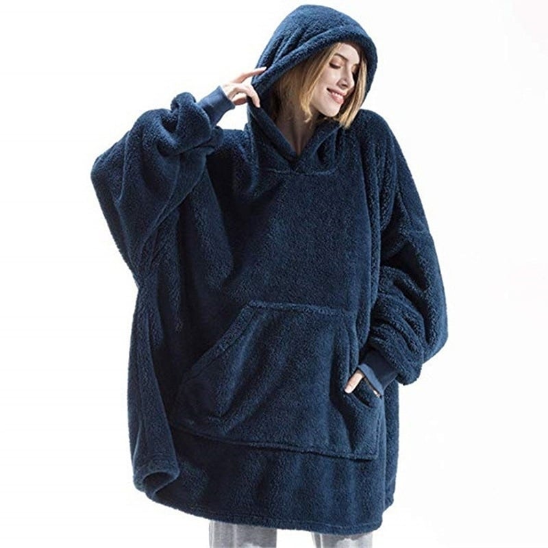 Hoodies Winter Warm Comfort Flannel Blanket with Sleeves Oversized Women Men Pullovers Thicken Fleece Giant TV Blanket Image 3