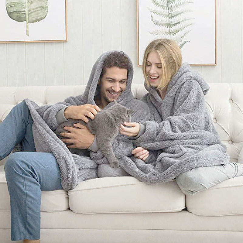 Hoodies Winter Warm Comfort Flannel Blanket with Sleeves Oversized Women Men Pullovers Thicken Fleece Giant TV Blanket Image 1