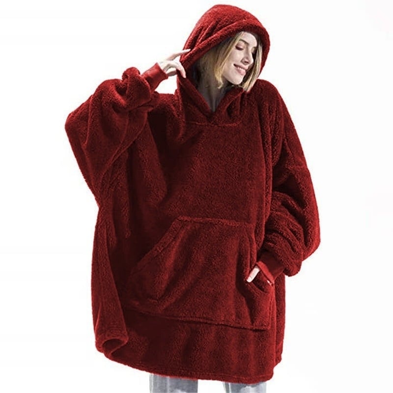 Hoodies Winter Warm Comfort Flannel Blanket with Sleeves Oversized Women Men Pullovers Thicken Fleece Giant TV Blanket Image 4