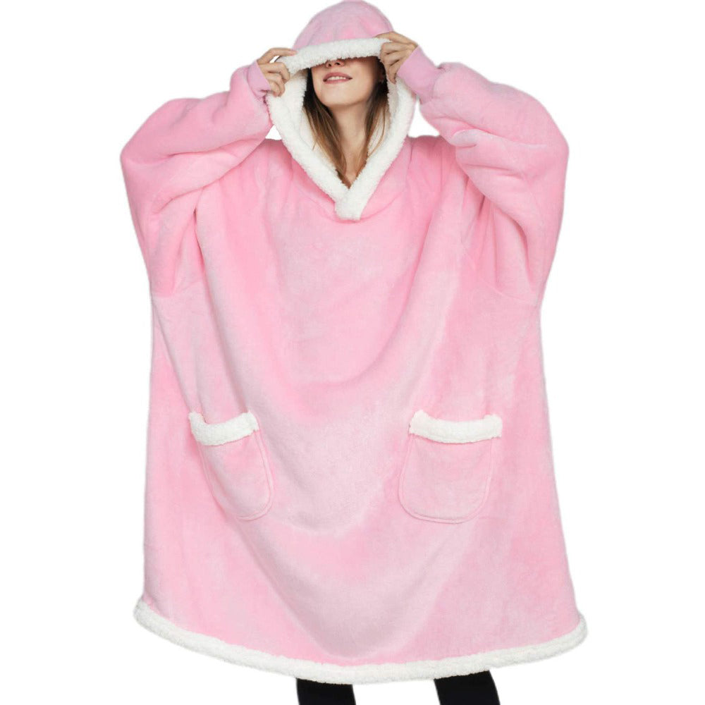 Comemore Oversized Hoodie Blanket with Sleeves Sweatshirt Plaid Winter Fleece Hoody Pajamas for Women Female Autumn Home Image 3