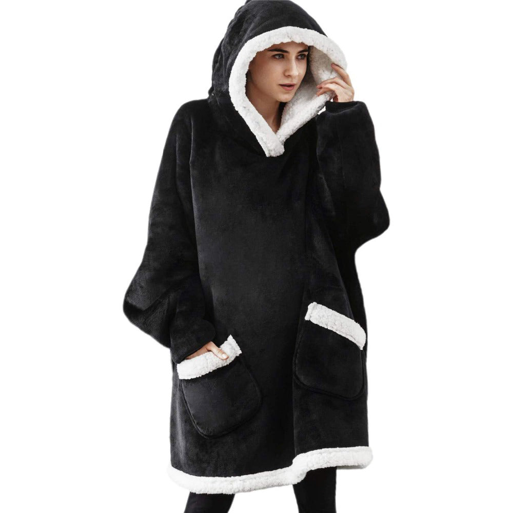 Comemore Oversized Hoodie Blanket with Sleeves Sweatshirt Plaid Winter Fleece Hoody Pajamas for Women Female Autumn Home Image 4