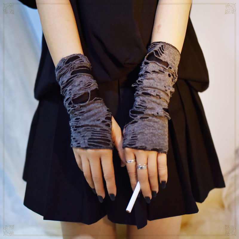 Gothic Black Fingerless Long Gloves Punk Hole Half-finger Glove Arm Warmer Beggar Cosplay Halloween Costume Accessories Image 2