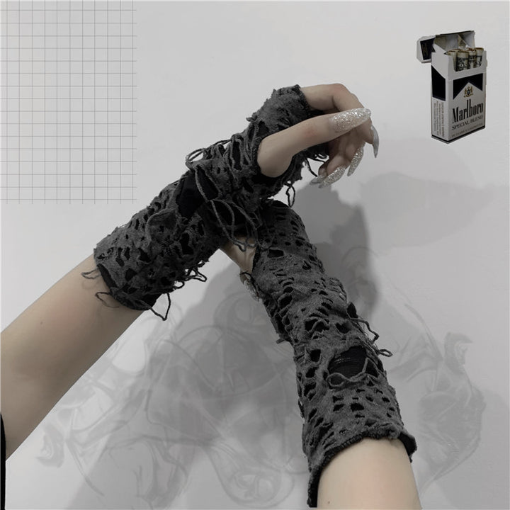 Gothic Black Fingerless Long Gloves Punk Hole Half-finger Glove Arm Warmer Beggar Cosplay Halloween Costume Accessories Image 3