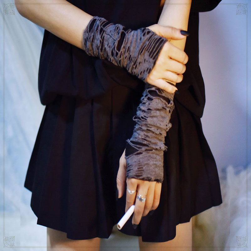 Gothic Black Fingerless Long Gloves Punk Hole Half-finger Glove Arm Warmer Beggar Cosplay Halloween Costume Accessories Image 4