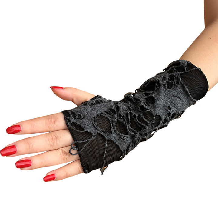 Gothic Black Fingerless Long Gloves Punk Hole Half-finger Glove Arm Warmer Beggar Cosplay Halloween Costume Accessories Image 4