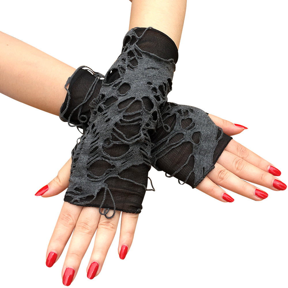 Gothic Black Fingerless Long Gloves Punk Hole Half-finger Glove Arm Warmer Beggar Cosplay Halloween Costume Accessories Image 7