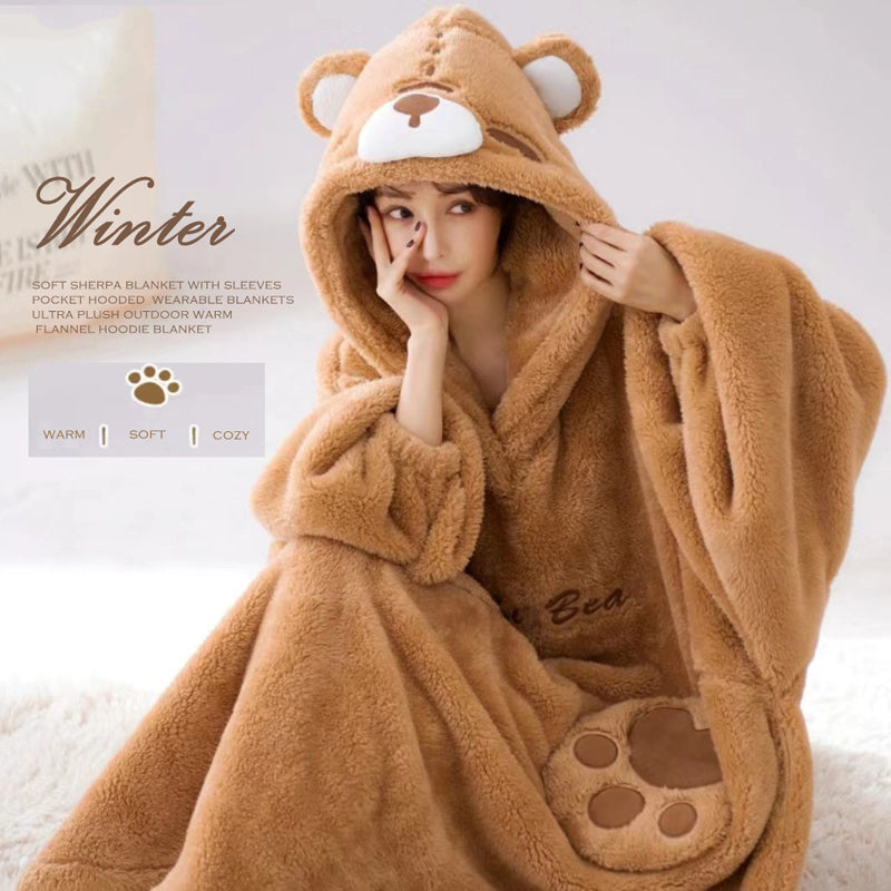 WOSTAR Winter soft Sherpa blanket with sleeves Pocket Hooded wearable Blankets Ultra Plush Outdoor Warm Flannel hoodie Image 1