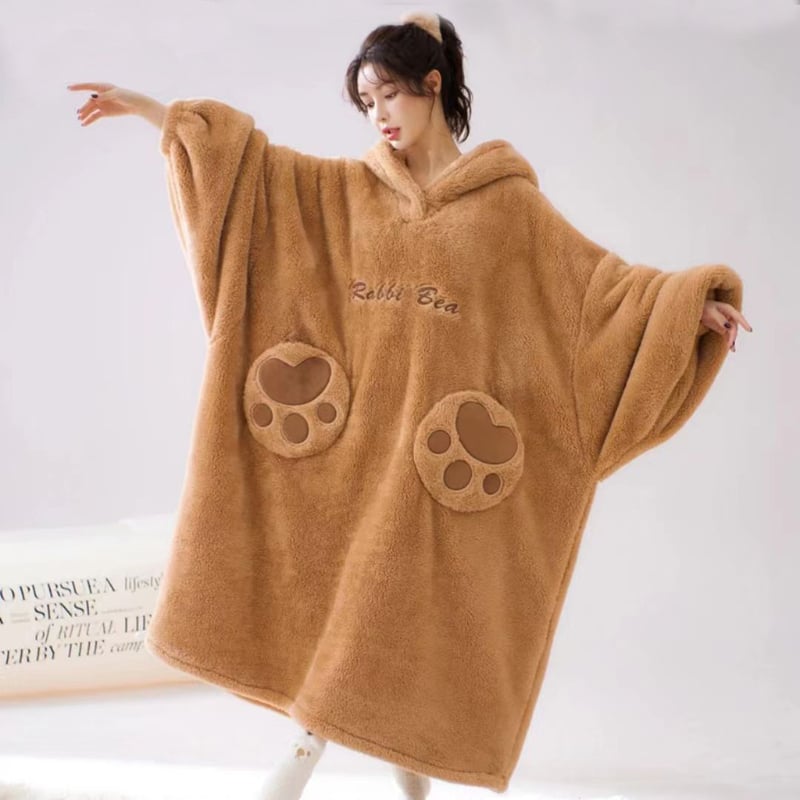 WOSTAR Winter soft Sherpa blanket with sleeves Pocket Hooded wearable Blankets Ultra Plush Outdoor Warm Flannel hoodie Image 1