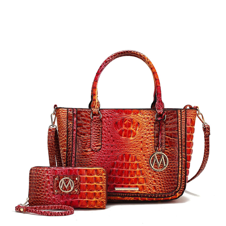 MKFCollection Bonnie Gradient Croc Shoulder Bag and Set - Vegan Leather Designer Image 1