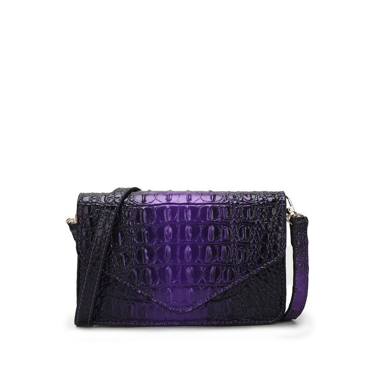 MKFCollection Vanta Croc-Embossed Saddle Bag - Vegan Leather Designer Handbag Image 1