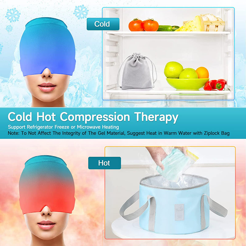 Form Fitting Gel Ice Headache Migraine Relief Hat Cold Compress Therapy Cap Ice Head Wrap Pack Mask for Tension Sinus Image 4