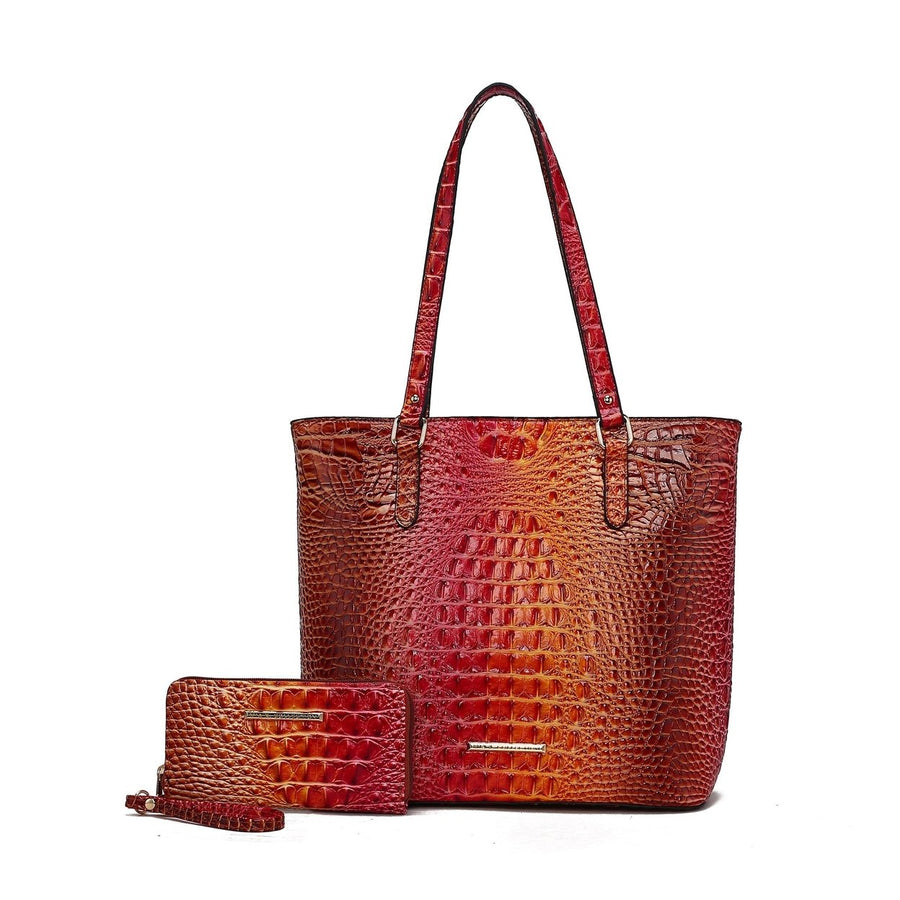 MKFCollection Piper Gradient Croc Tote Bag - Vegan Leather Designer Handbag Image 1