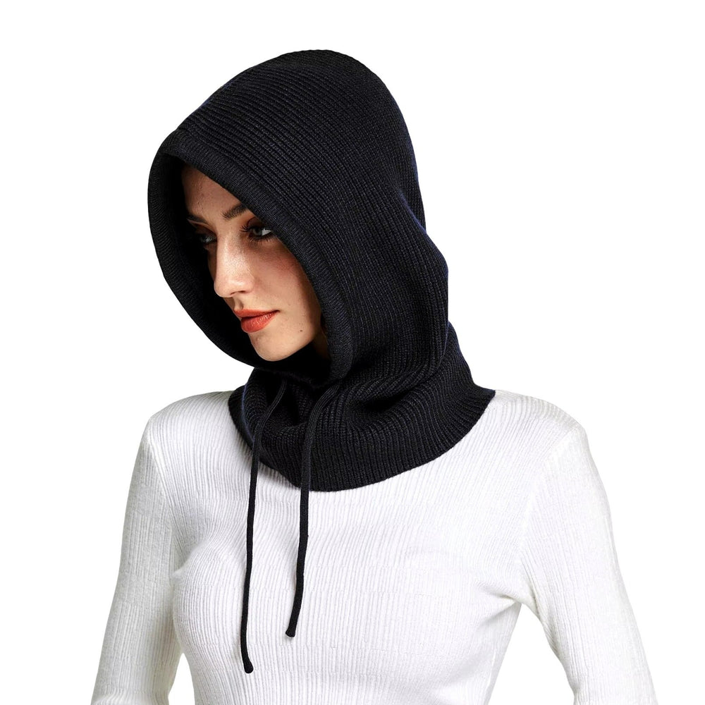 Cashmere Knitted Hooded Hat Women Winter Neck Cover Balaclava Skullies Beanies Image 2