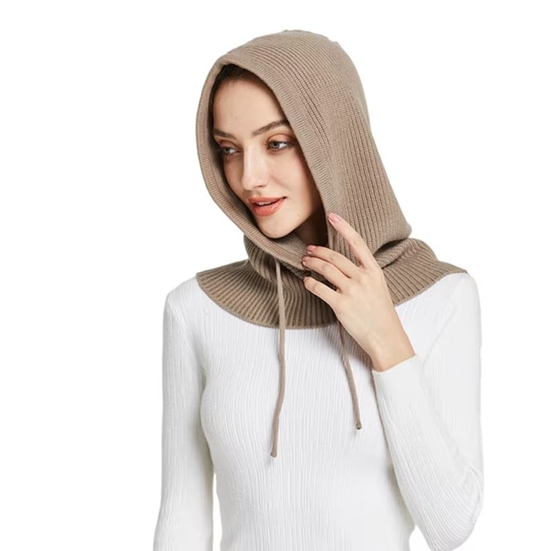 Cashmere Knitted Hooded Hat Women Winter Neck Cover Balaclava Skullies Beanies Image 11