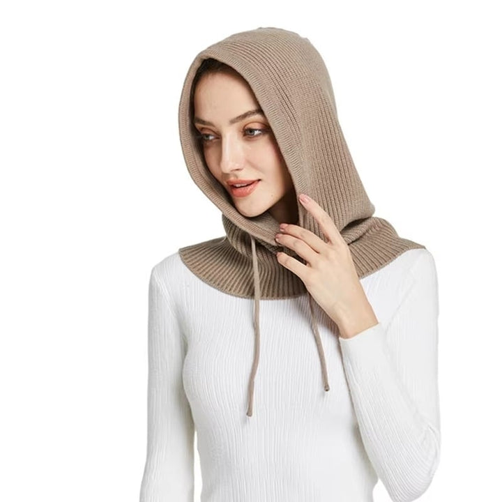 Cashmere Knitted Hooded Hat Women Winter Neck Cover Balaclava Skullies Beanies Image 1